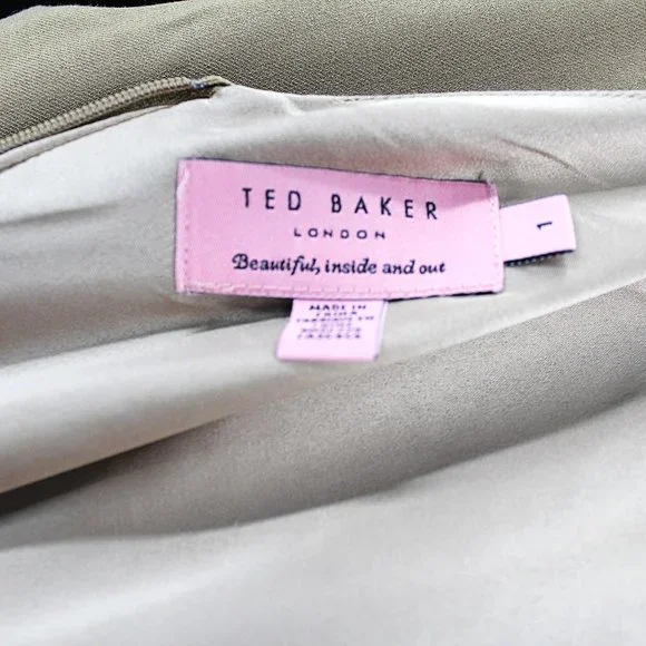 Ted Baker London Dress Radiant Accordion Pleated Sleeveless Sheath Khaki/Camel - Picture 7 of 8